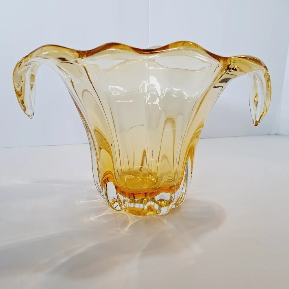 Murano  Amber Glass Flower Bud Vase MCM‎